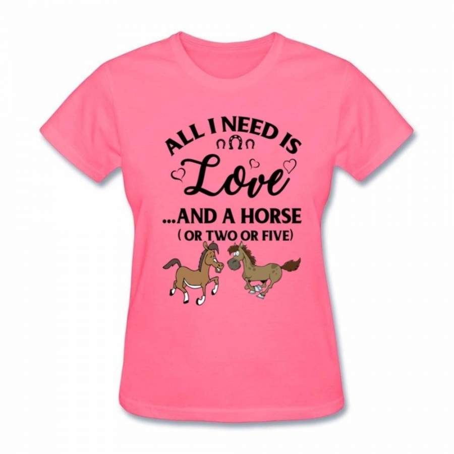 All I need is love and a horse T Shirt Women Short Sleeve Animal Print Casual Tops