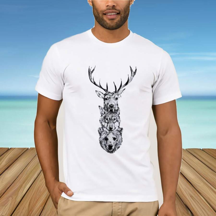 Deer Wolf Bear Animal New Design T-Shirt Men