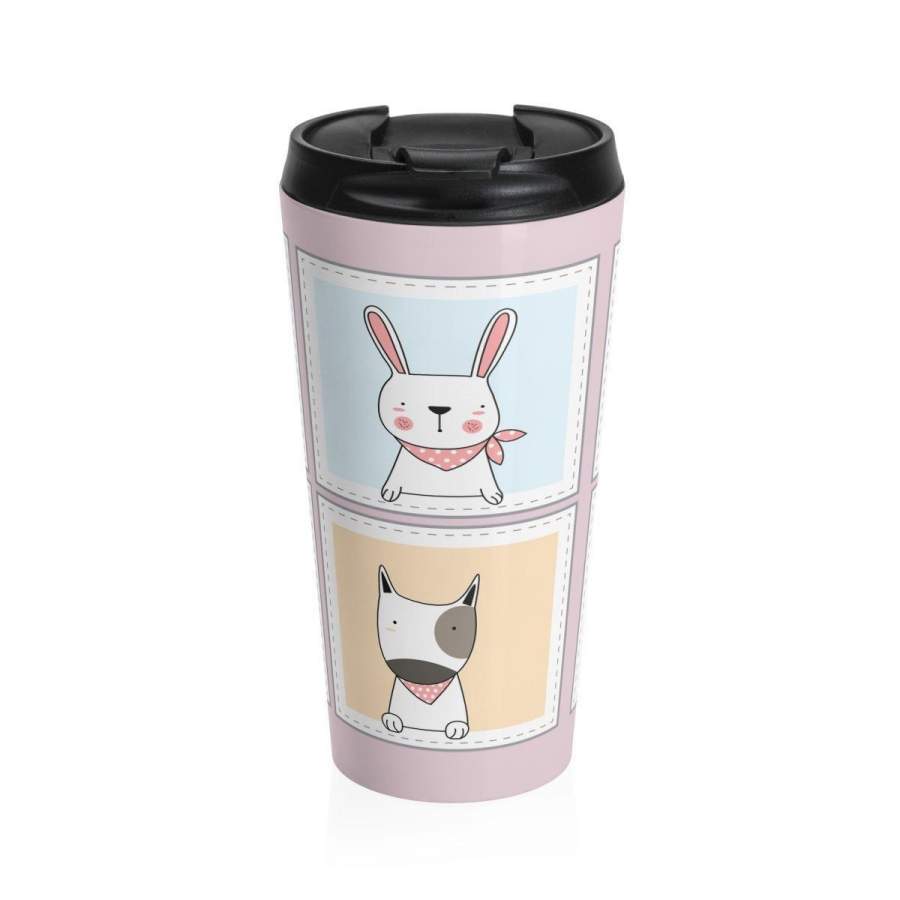 Stainless Steel Travel Mug, Baby Animals Travel Mug, All Over Print Steel Mug, Easter Animals 15 Ounce Tumbler, 15oz Coffee Tea Drinkware