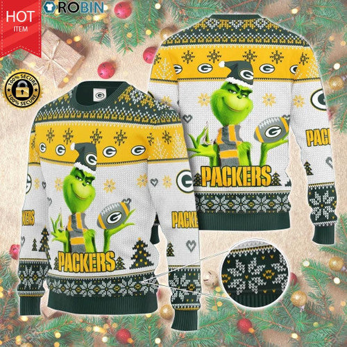 Grinch – Green Bay Packers All Over Print Christmas Wool Sweater