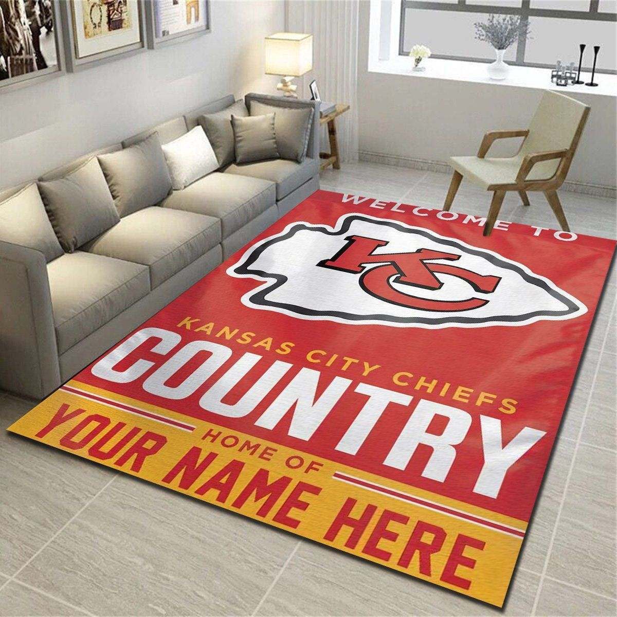 Kansas City Chiefs 01 Personalized Area Rugs, Team Living Room Carpet, Customized Fan Cave Floor Mat