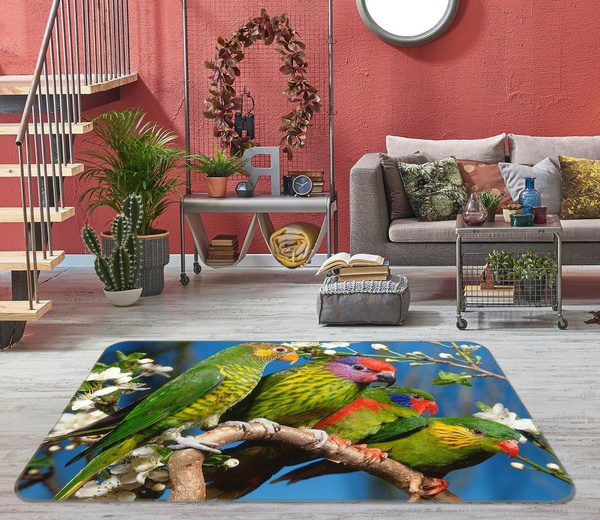 3D Branches Parrot Bird Area Rug Home Decor