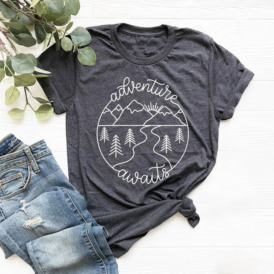 Adventure Tshirt, Adventure Awaits Shirt, Camping Shirts, Mountain Tshirt, Hiker Tshirts, Nature Lover Shirt, Camping Gift, Vacation Shirt