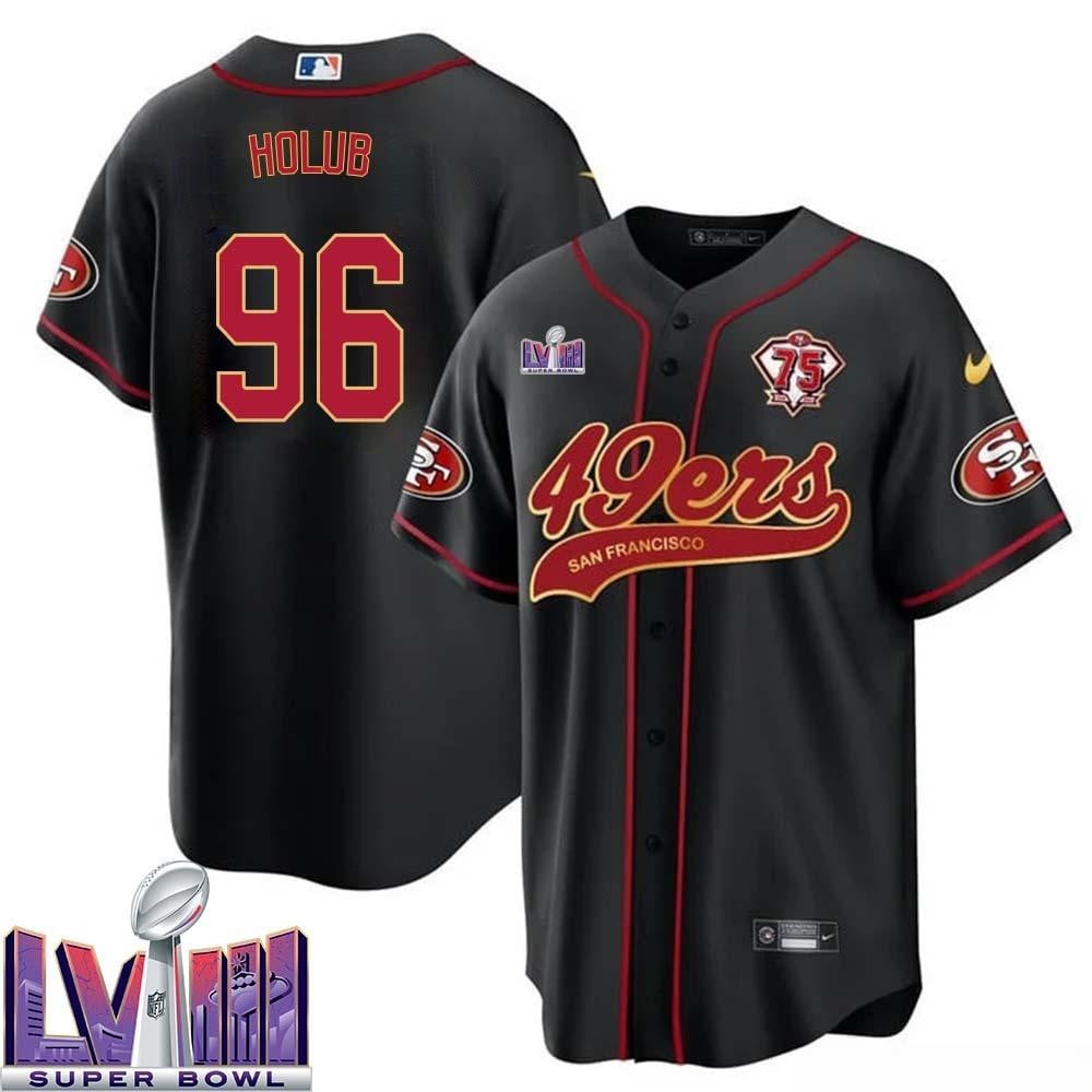 E. J. Holub 96 Kansas City Chiefs Super Bowl Lviii Baseball Men Jersey – Black