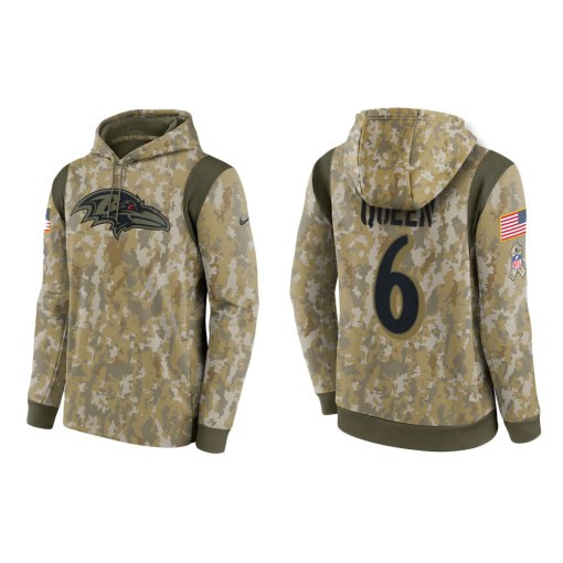 Patrick Queen Baltimore Ravens Camo 2021 Salute To Service Veterans Day Therma Pullover Hoodie