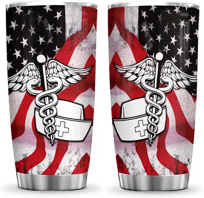 20Oz American Nurse Symbols, Nurse Inspiration,Gift For Nurse Tumbler Cup With Lid, Double Wall Vacuum Thermos Insulated Travel Coffee Mug