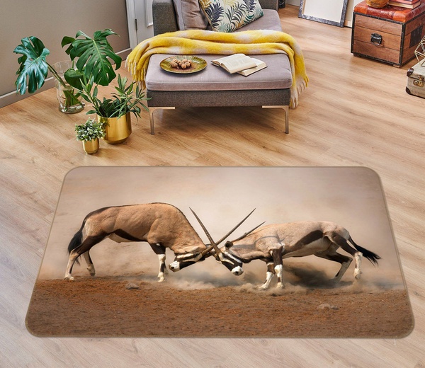 3D Antelope Fight Animals Area Rug Home Decor