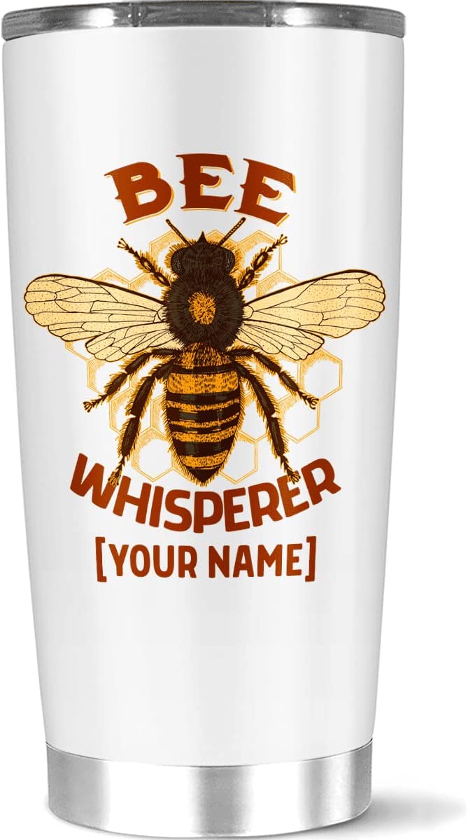 Personalized Coffee Tumbler, Customized Name Big Bee With Beehive, Whisperer On Large 20 30 Oz Stainless Steel Hot Cold, Home Travel Office Use, Gift For Women Men Birthday White 20, 30Oz