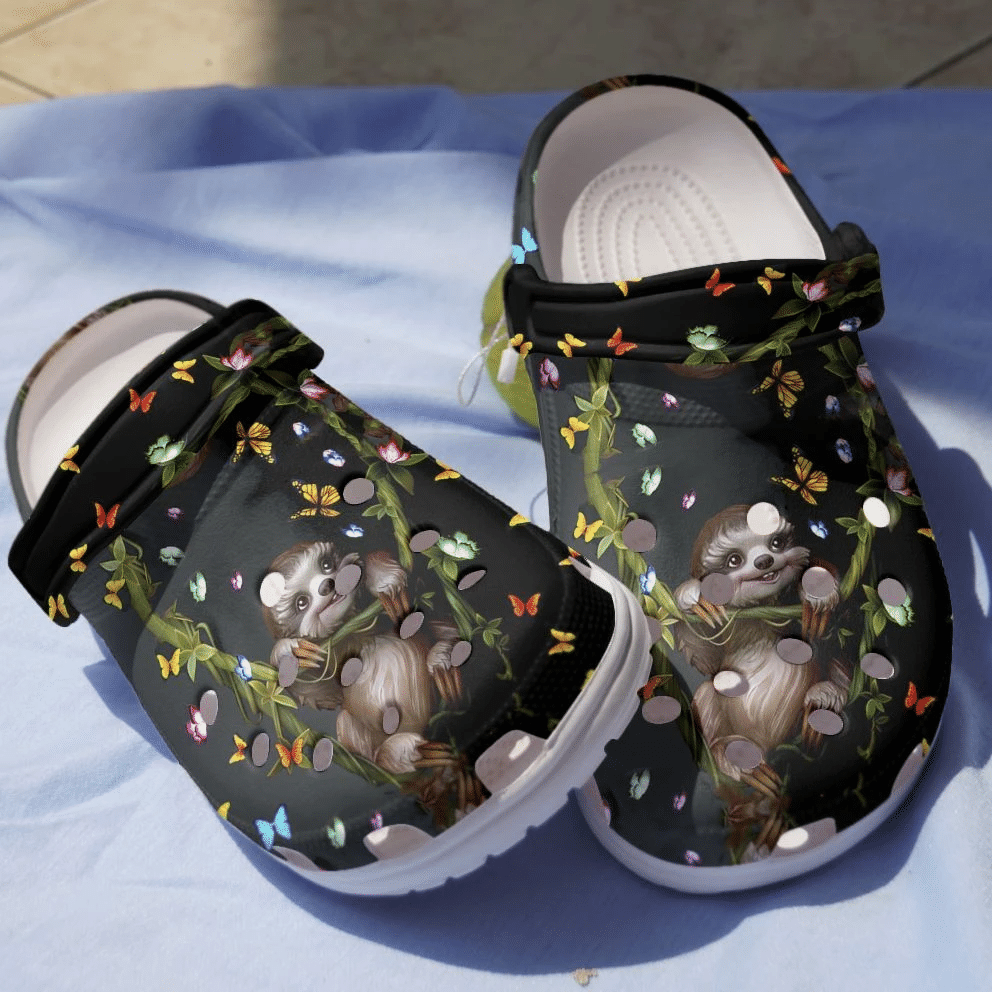 Sloth In Black Jungle Shoes – Little Animals Crocbland Clog Birthday Gift For Woman Girl Daughter Sister Niece Friend