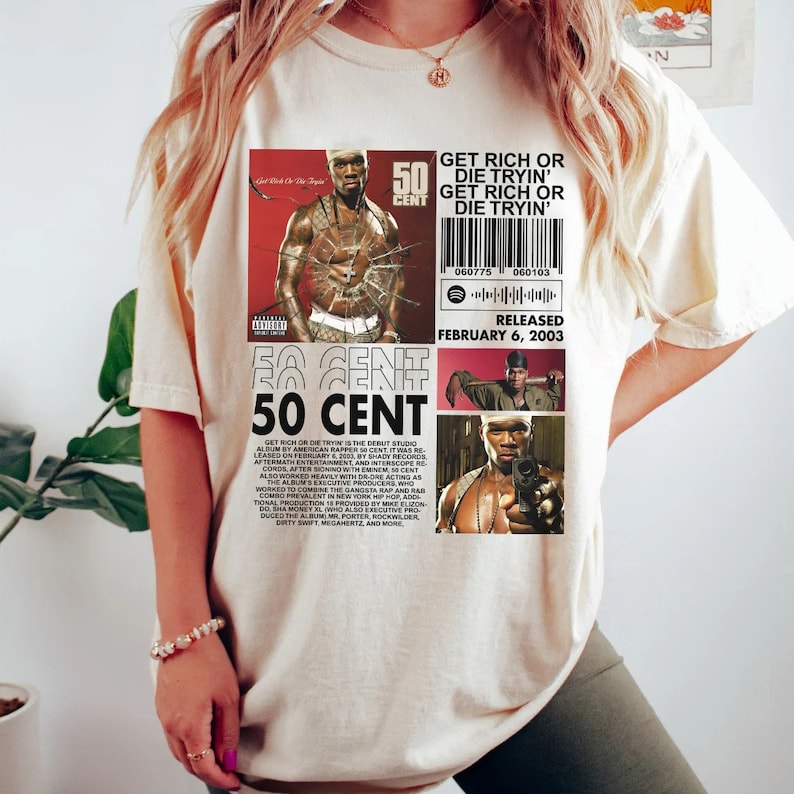 50 Cent Vintage T-Shirt, Get Rich Or Die Tryin Album 90S Y2K T-Shirt, 50 Cent Rap Shirt, Hiphop Tee, Vintage Bootleg Shirt