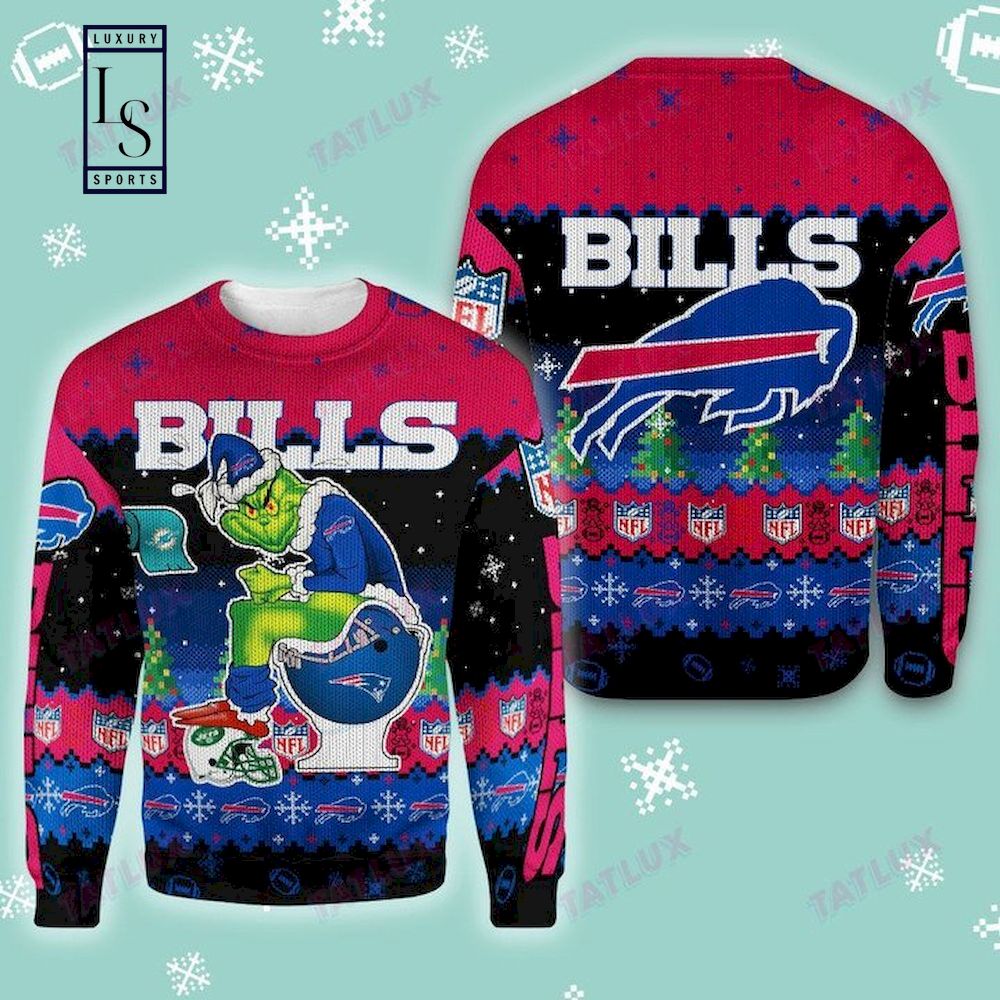 Buffalo Bills Grinch Toilet 3D Gift For Fan Ugly Wool Sweater Christmas