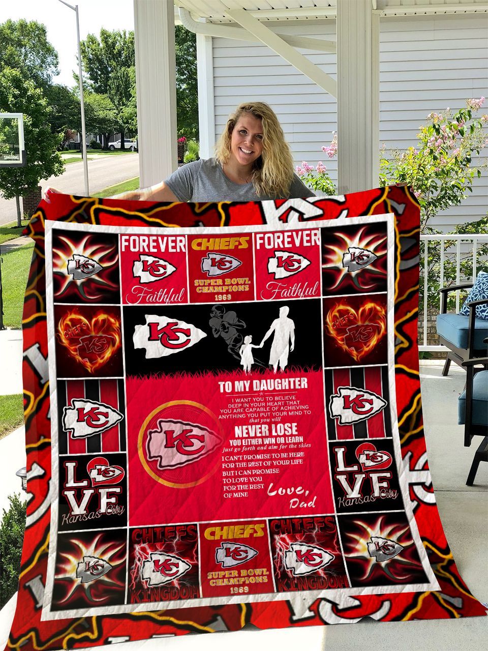 Kansas City Chiefs To My Daughter Love Dad Quilt Blanket