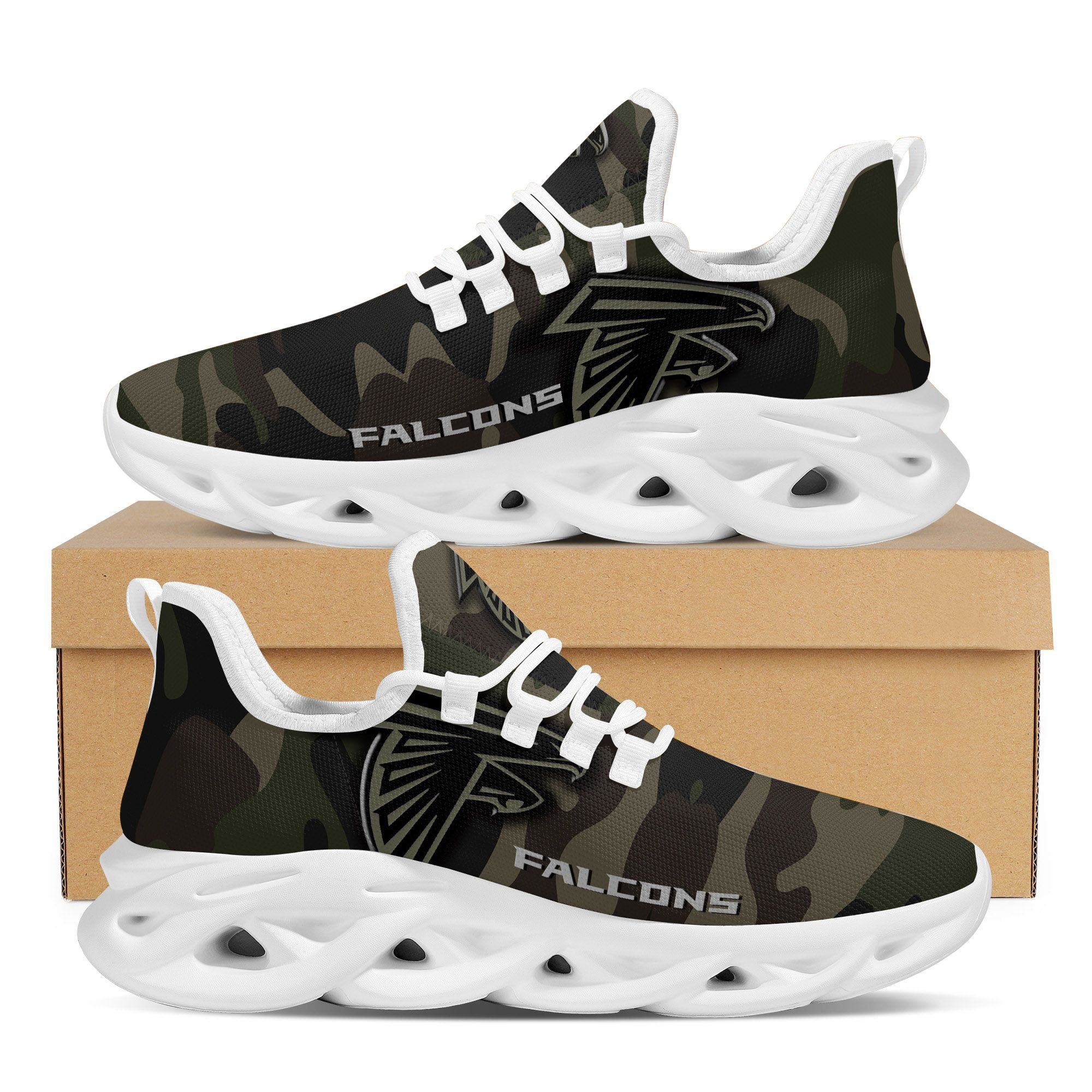 Atlanta Falcons Camo Camouflage Design Trending Max Soul Clunky Sneaker Shoes For Mens Womensamerican Football Team Fans