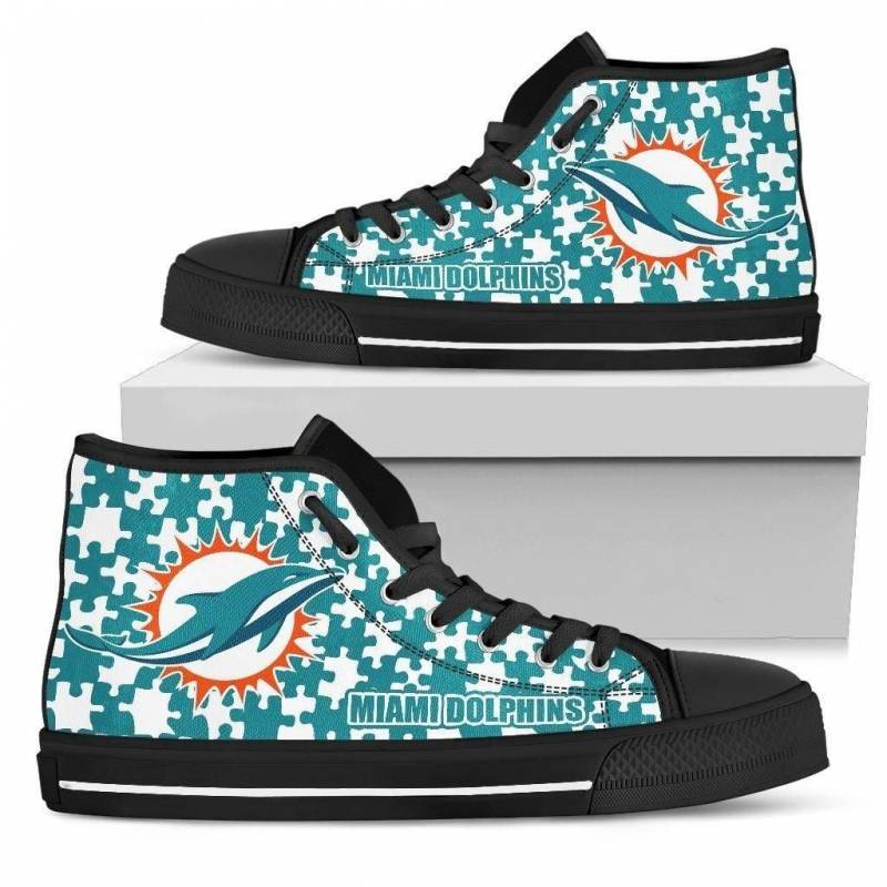 Puzzle Logo With Miami Dolphins High Top Shoes #542