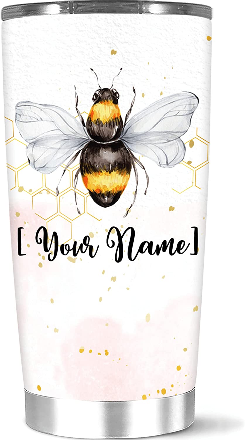 Personalized Tumbler Bee Honeycomb Insect Tumbler Customized Name Gifts For Women Men Bee Lover Birthday Christmas Holiday Insulated Travel Mug Stainless Steel Cup 20 30 Oz