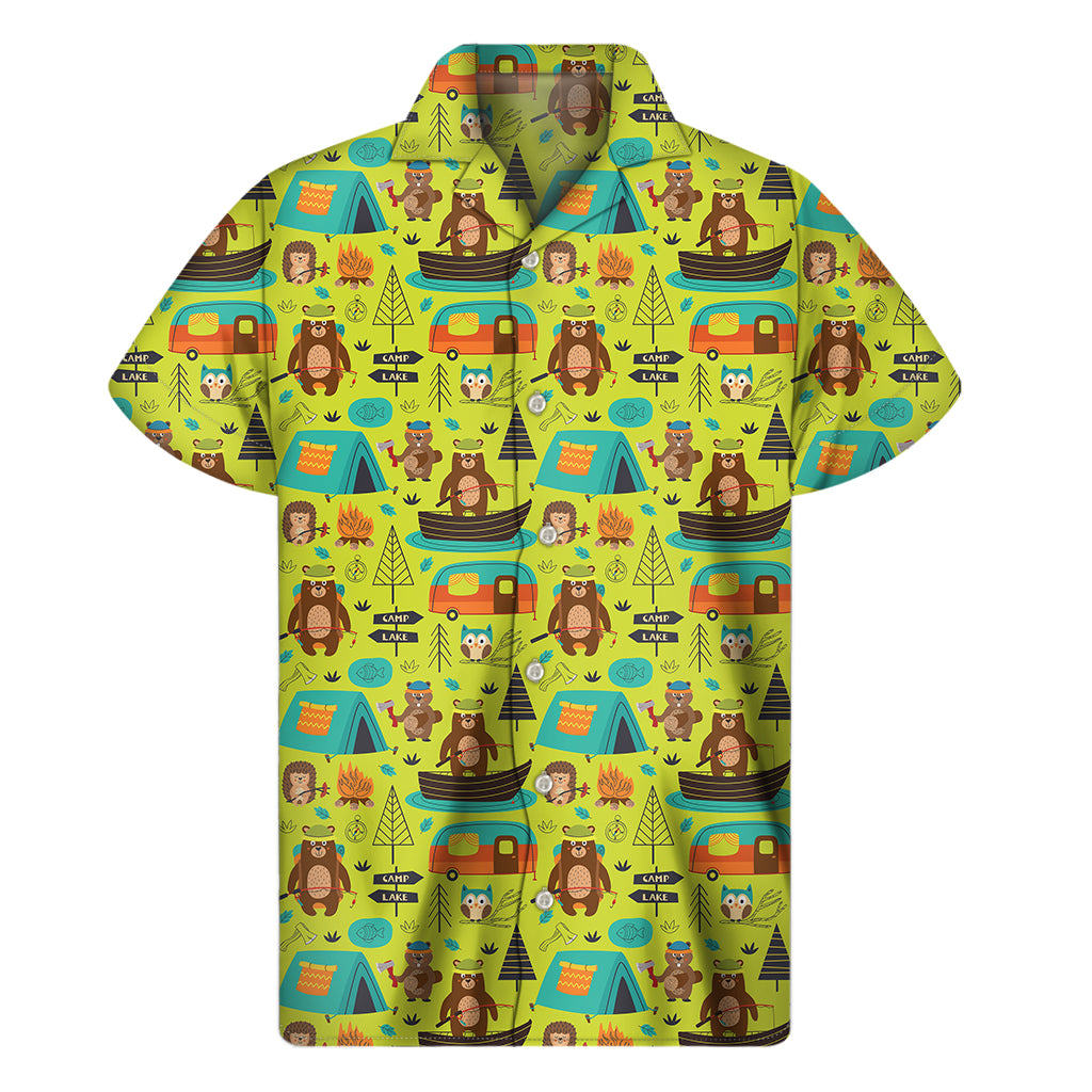 Animal Camping Pattern Print Men’S Short Sleeve Shirt