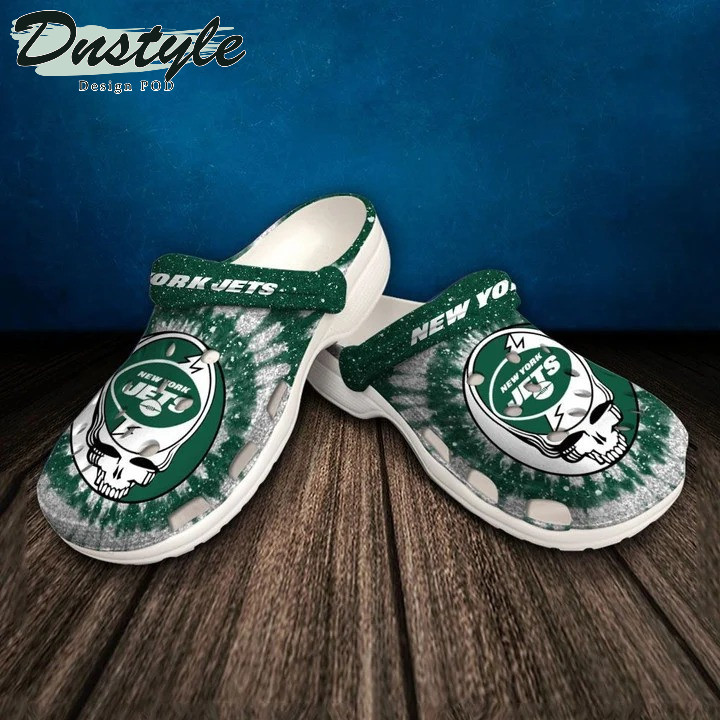 New York Jets Skull Pattern Crocs Classic Clogs Shoes In Green & Grey