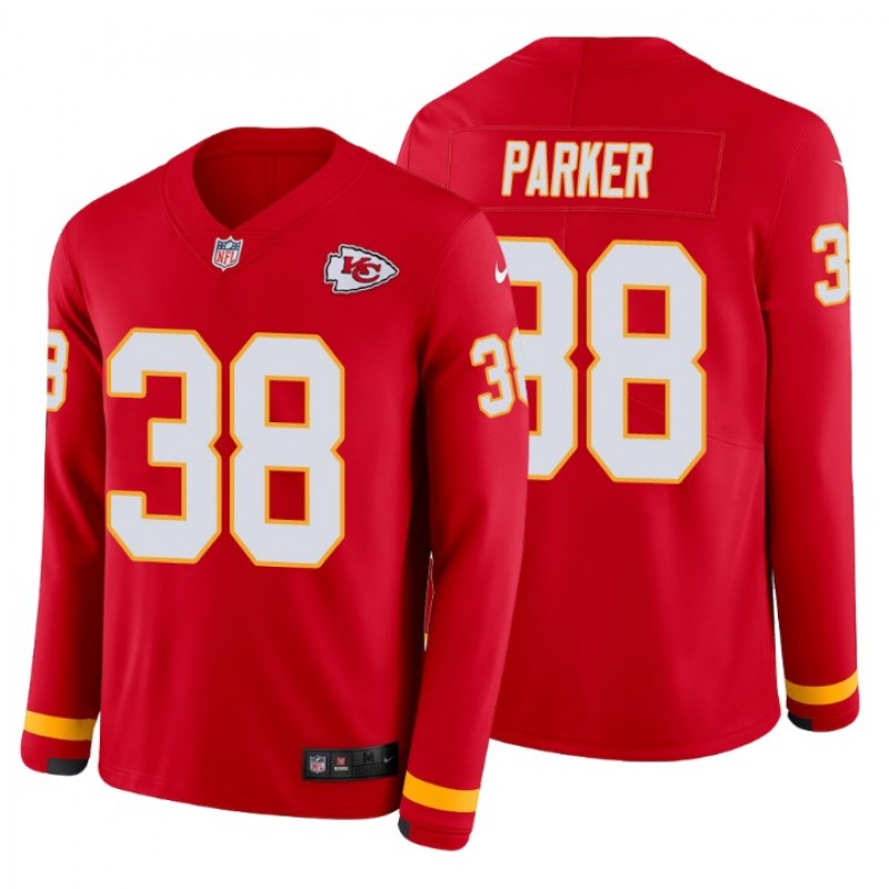 Ron Parker #38 Kansas City Chiefs Therma Long Sleeve Red Jersey – All Stitched, Embroidery