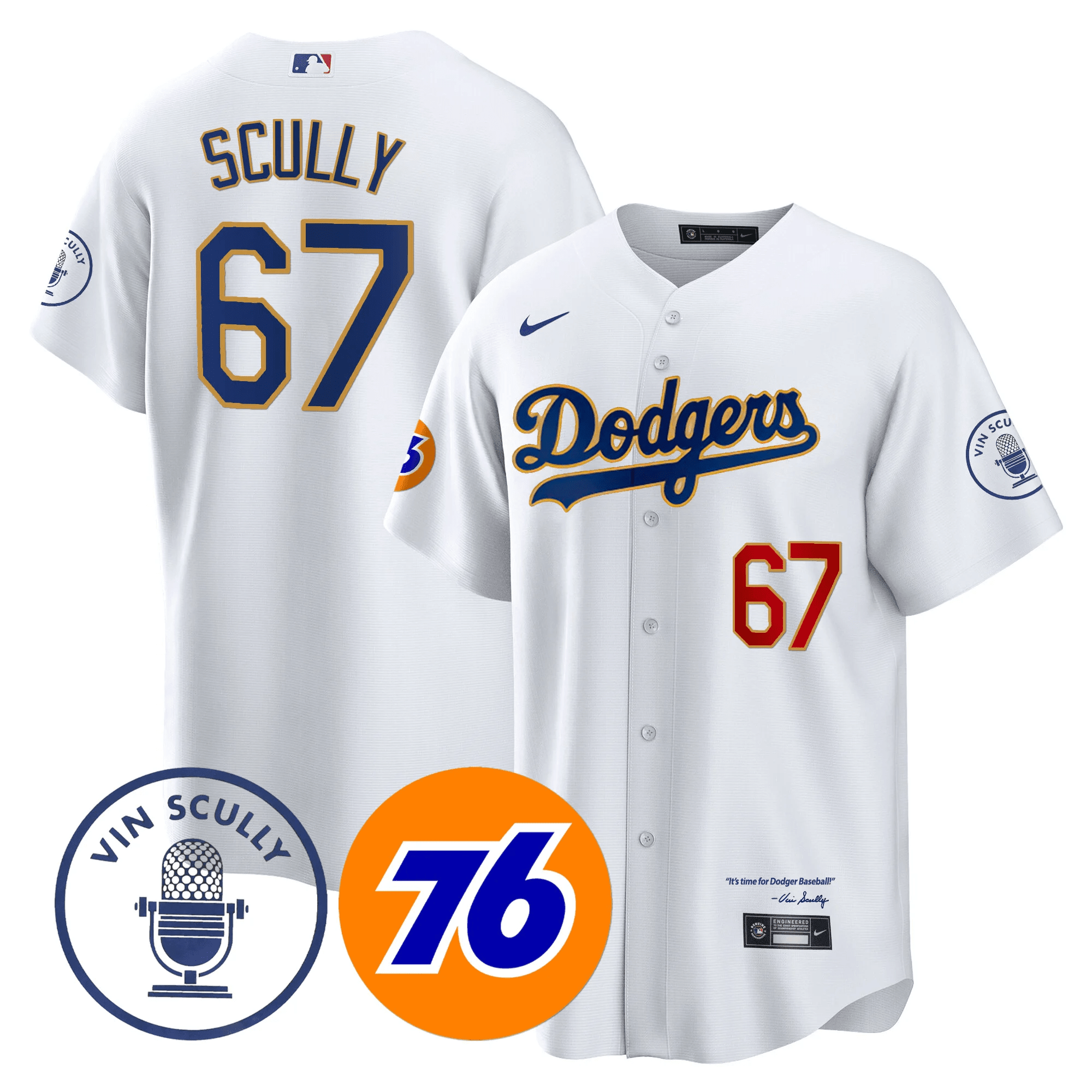 Men’S Los Angeles Dodgers Vin Scully 76 Patch Gold Trim Player Jersey – All Stitched