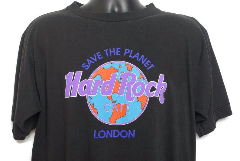 90s Hard Rock Cafe London Vintage T Shirt – Save The Planet Earth Tee Restaurant Bar Promo Vintage T-Shirt