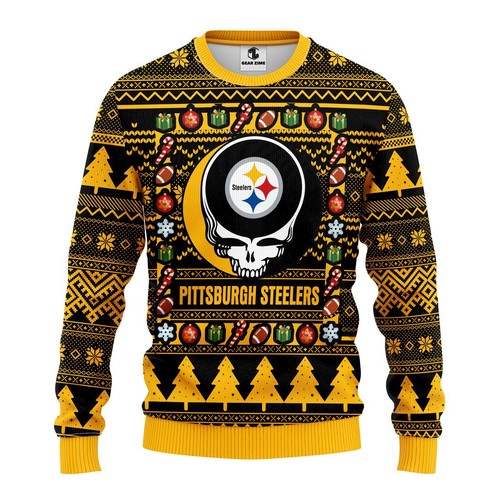 Pittsburgh Steelers Grateful Dead Christmas Gift For Fan Ugly Wool Sweater Christmas