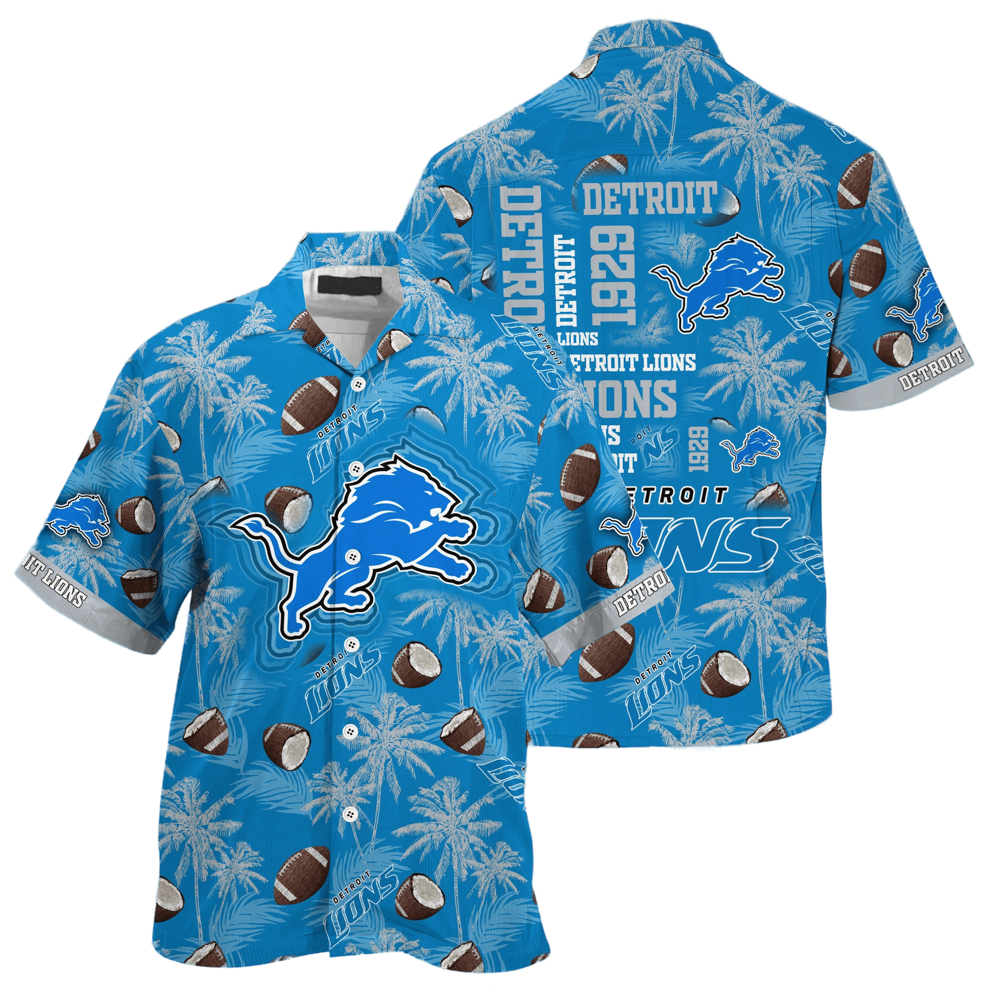 Detroit Lions Hawaiian Shirt Detroit Lions Team Symbol Tropical Coconut Palm Trees Blue Hawaii Shirt Detroit Lions Aloha Shirt For Women - Product by Prowallart Shop