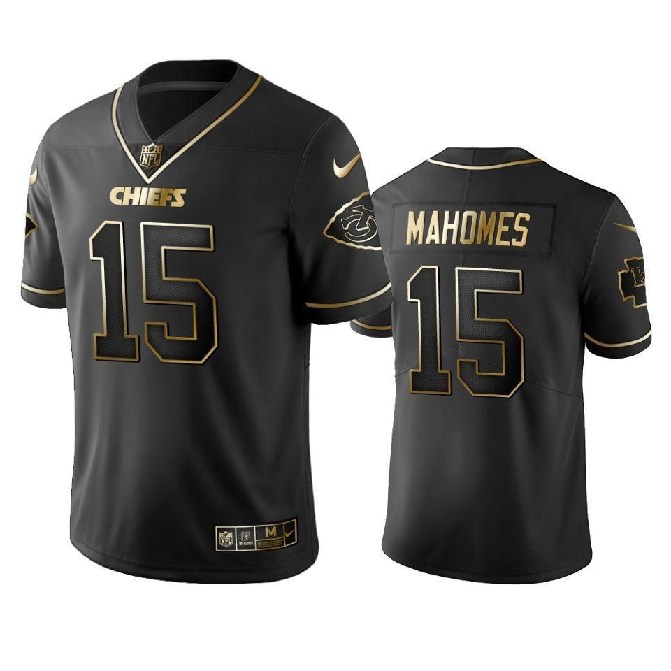 Kansas City Chiefs Patrick Mahomes Black Golden Edition 2021 Vapor Untouchable Limited Mens 3D Jersey