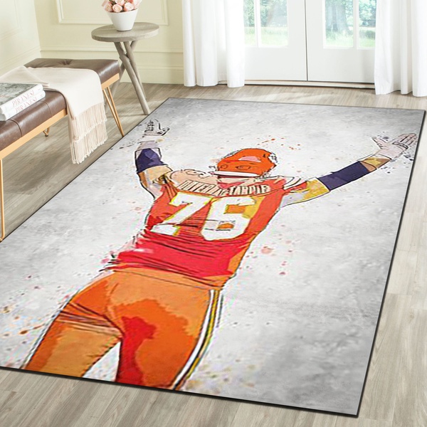 Kansas City Chiefs Logo Area Rug, Football Team Living Room Carpet, Sports Floor Decor