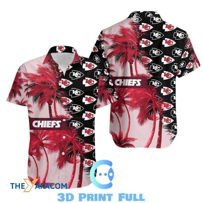 Kansas City Chiefs Beach Coconut Trees For Fan Gift Short Sleeve Hawaiian Shirt