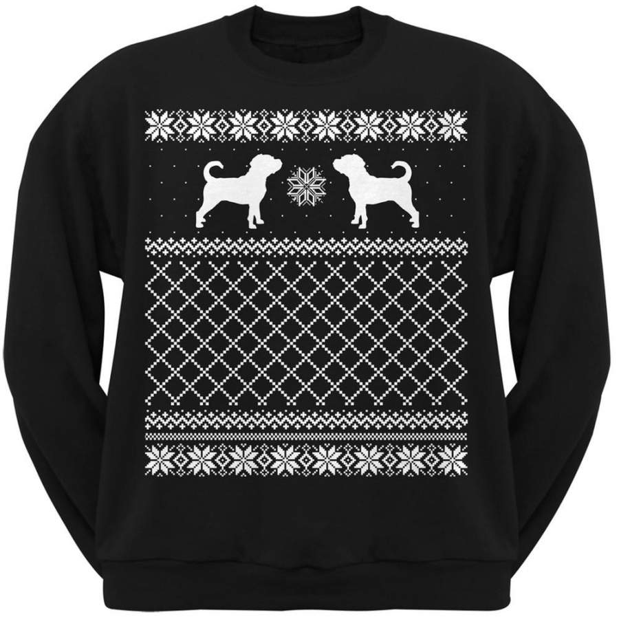 Puggle Black Adult Ugly Christmas Sweater Crew Neck Sweatshirt