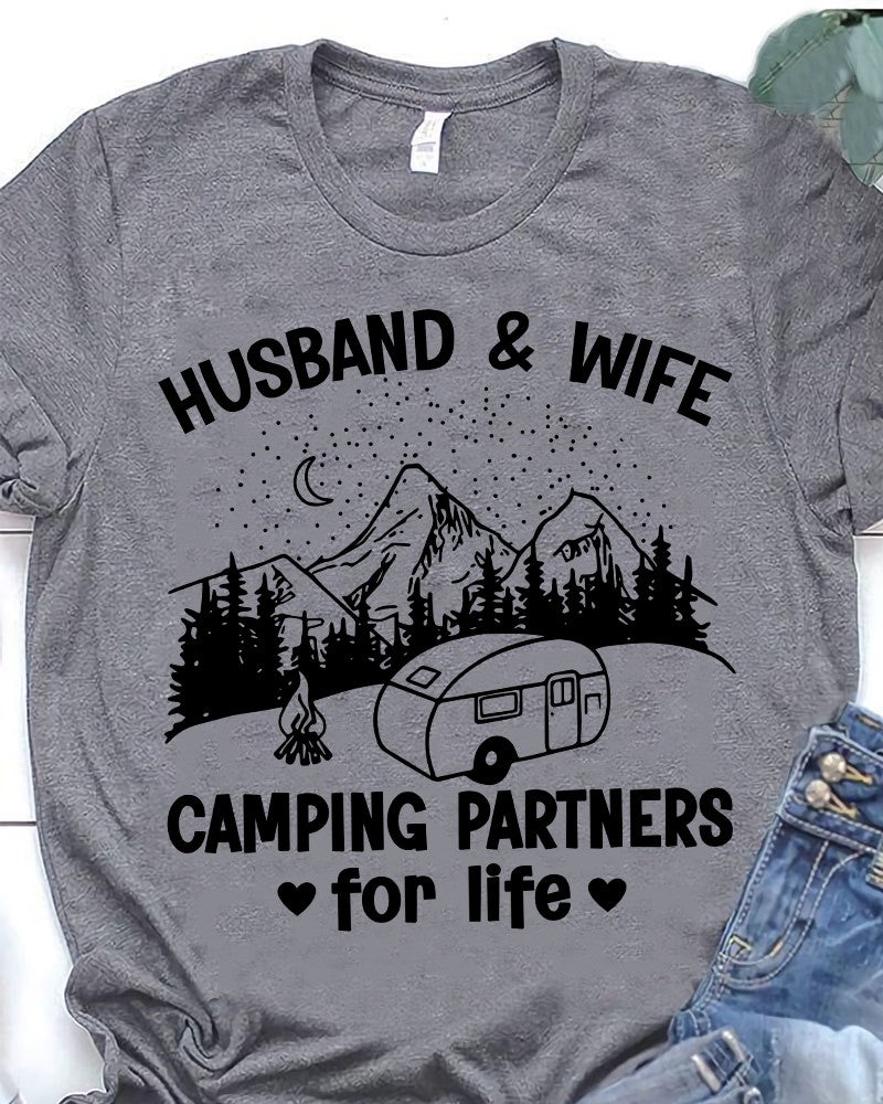 Camping Husband & Wife Camping Partners For Life – Heather Grey Standard T-Shirt