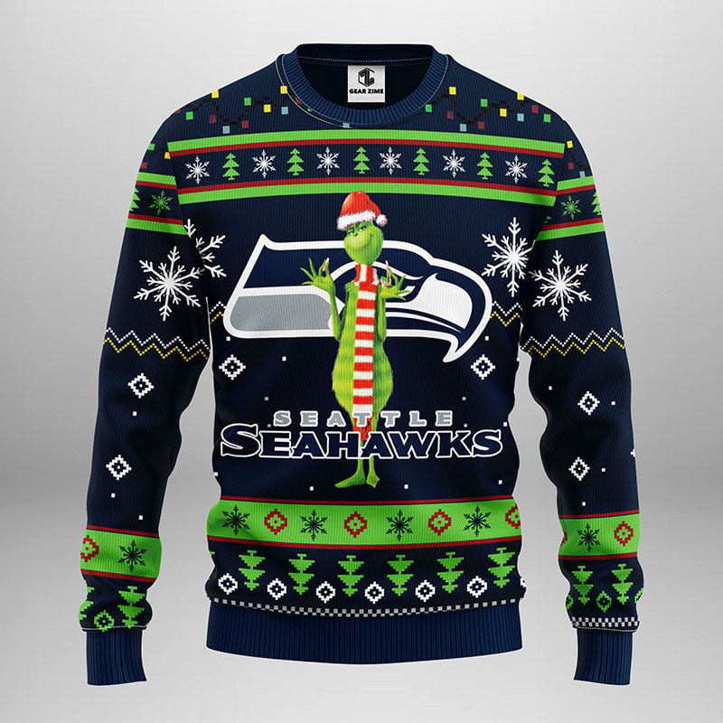 Seattle Seahawks Funny Grinch Ugly Christmas Sweater