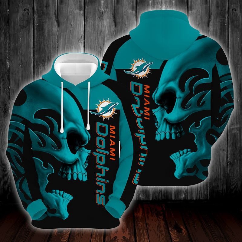 Miami Dolphins Skull And 65 Unisex 3D Hoodie Gift For Fans