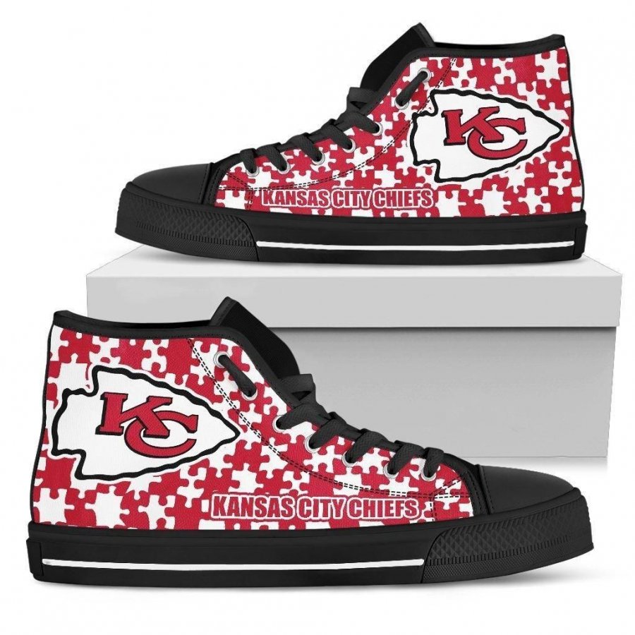 Puzzle Logo With Kansas City Chiefs High Top Shoes #211