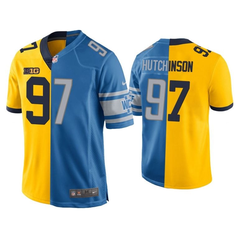 Aidan Hutchinson Detroit Lions Blue Maize Jersey – All Stitched