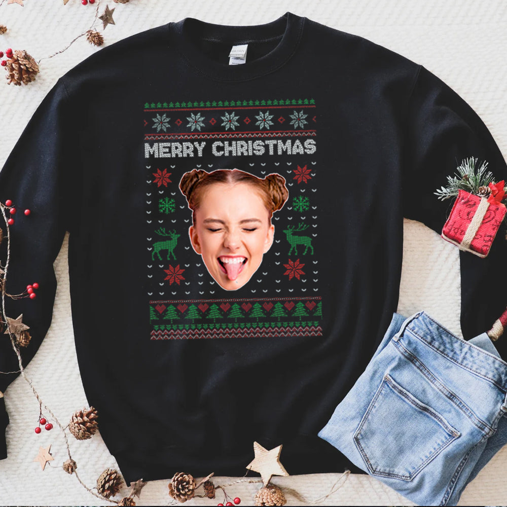 Custom Face Sweatshirt, Funny Ugly Christmas Sweater, Funny Christmas Jumper Woman -Greatestcustom