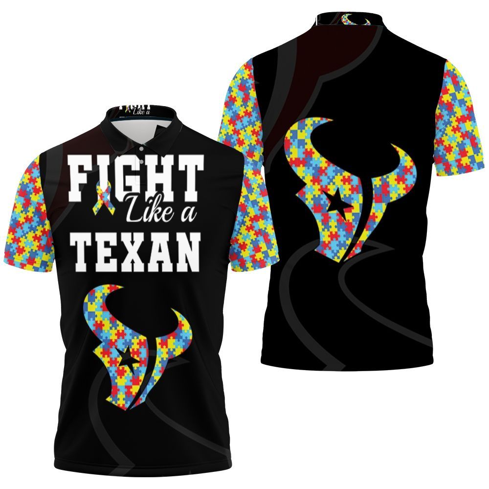 Fight Like A Houston Texans Autism Support Polo Shirt - Funnymugsandshirts Fashion