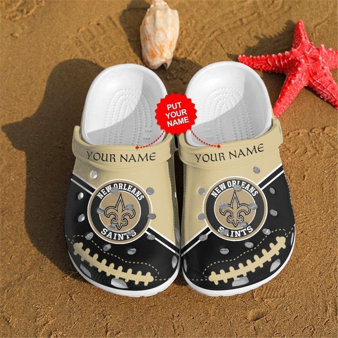 New Orleans Saints Custom Name Pattern Crocs Classic Clogs Shoes In Grey & Black