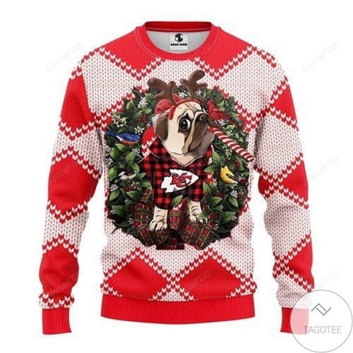 Kansas City Chiefs Pug Dog For Unisex Ugly Christmas Sweater, All Over Print Sweatshirt