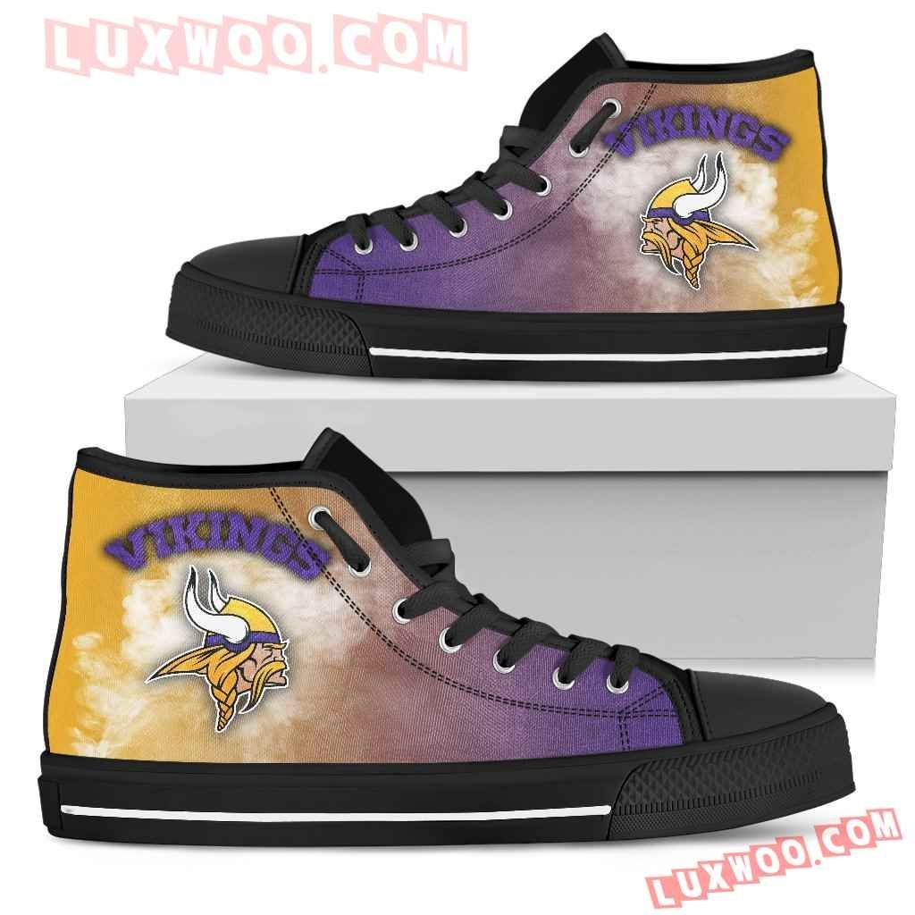 White Smoke Vintage Minnesota Vikings High Top Shoes Sport Sneakers