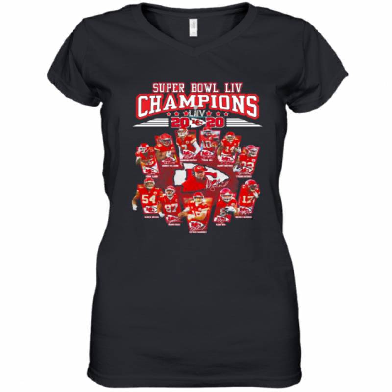 Super Bowl LIV Champions 2020 Kansas City Chiefs Signatures Women's V-Neck T-Shirt