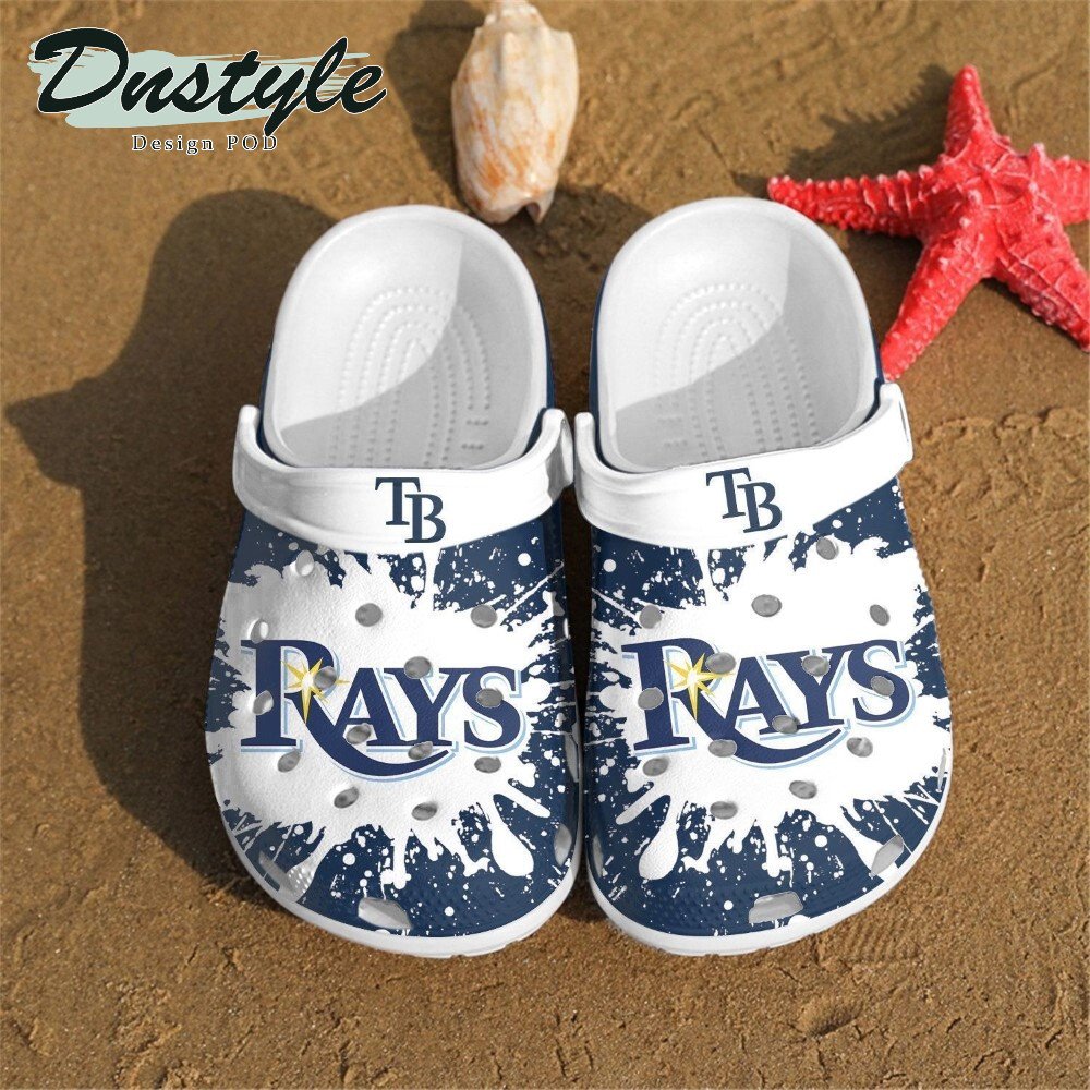 Tampa Bay Rays Logo Pattern Crocs Classic Clogs Shoes In White & Blue