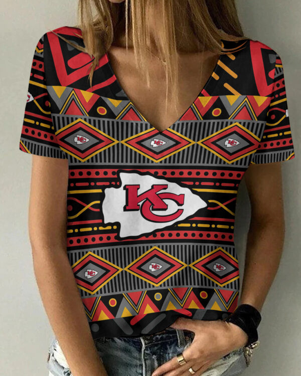 Kansas City Chiefs Summer V-Neck Women T-Shirt Bg296