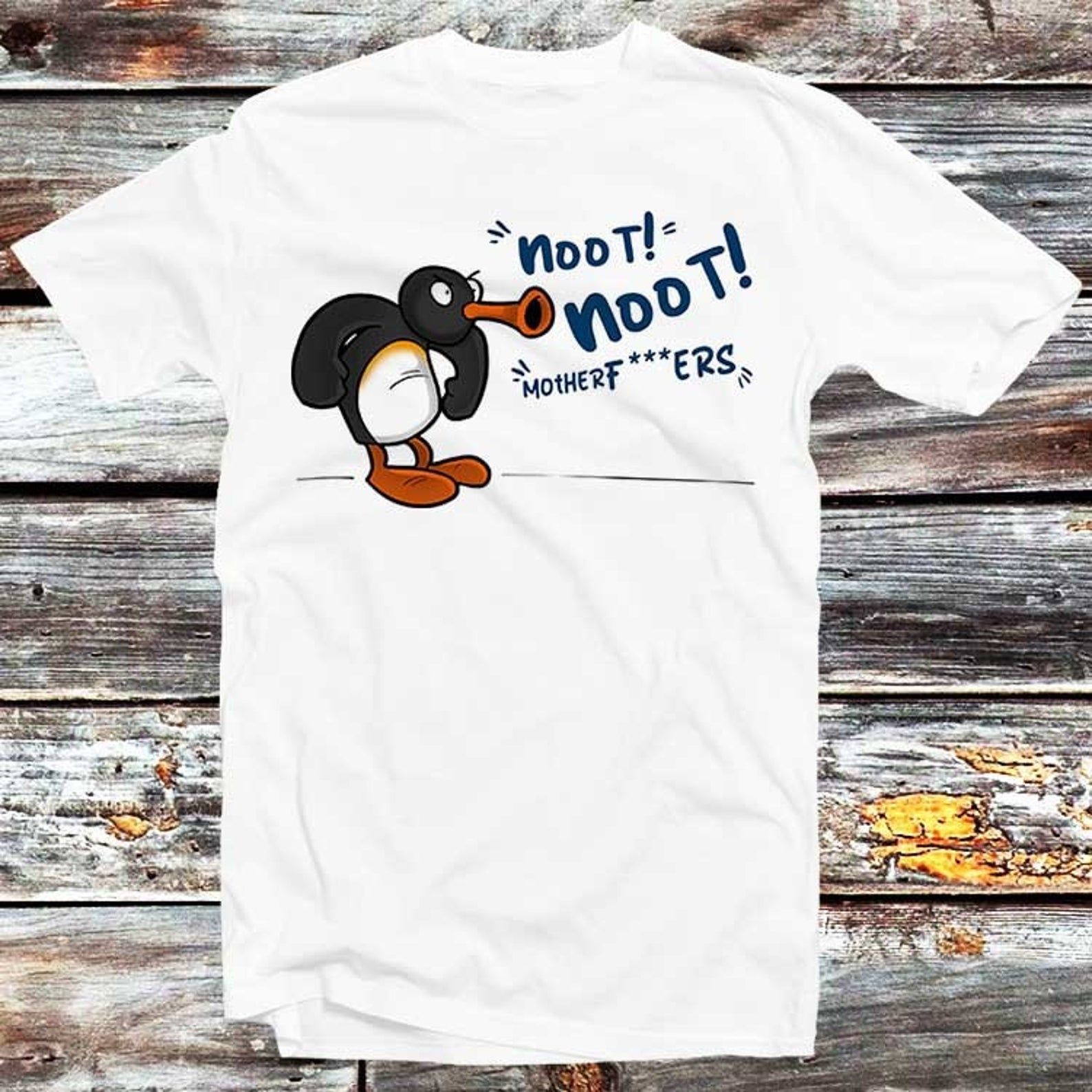 Angry Pingu Noot Noot Motherfcukers T-shirt Vintage Retro Cool Gift S Unisex Cartoon Anime Top Tee B209