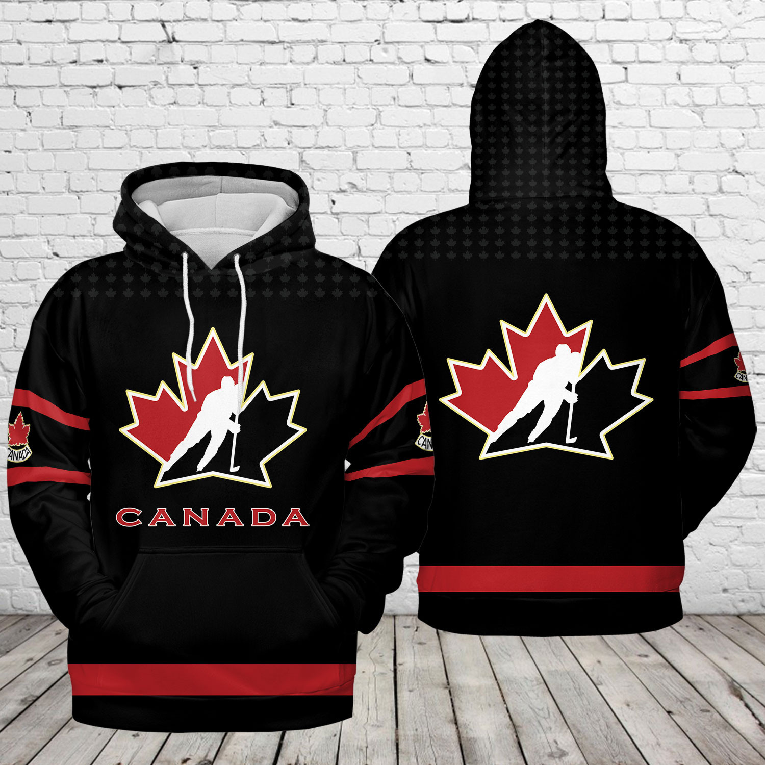 Amazing Canada Hockey Team Spirit Black Red Hoodie 3D #71221L