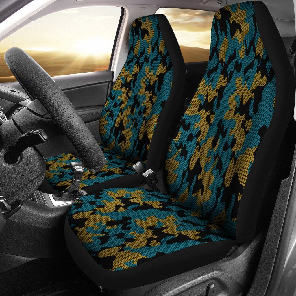 Jacksonville Jaguars Inspired Hex Camo Micro Fiber Car Seat Covers SUV Seat Covers Truck Seat Covers