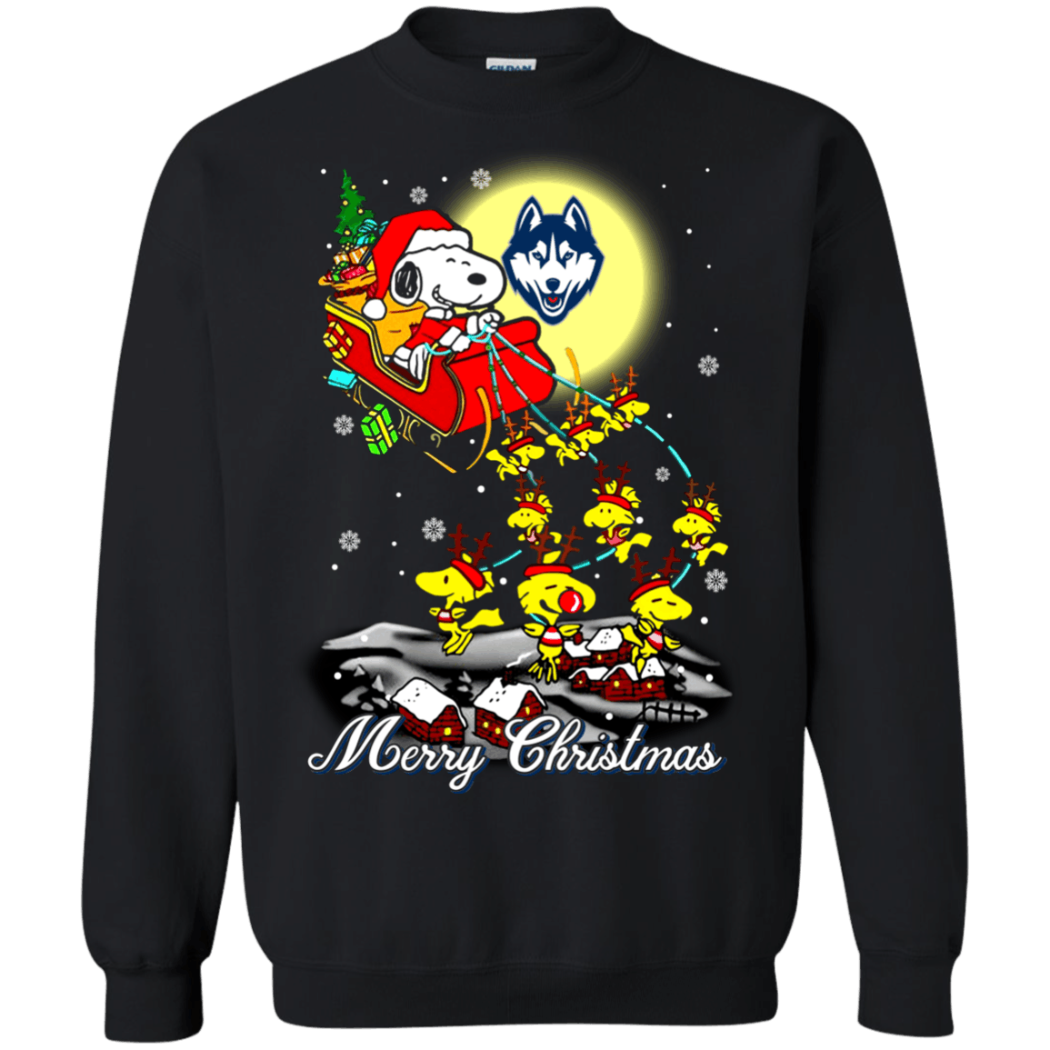 Remarkable Connecticut Huskies Snoopy Ugly Christmas Sweater 2023S Santa Claus With Sleigh Sweatshirts