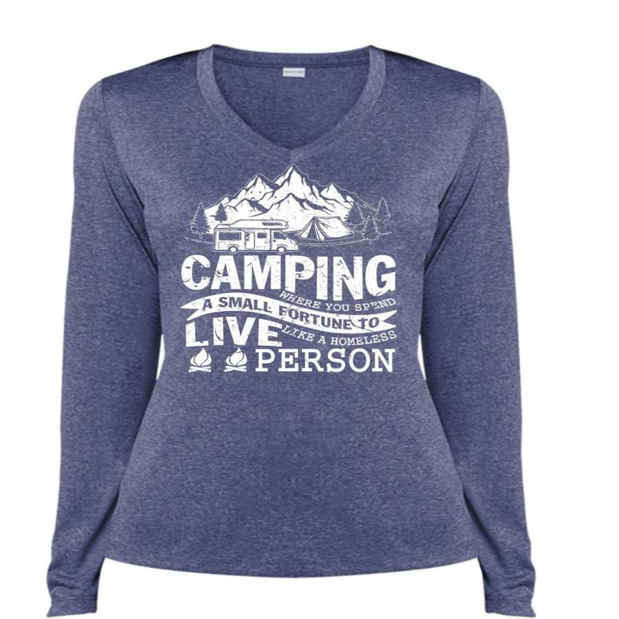 You Spend A Small Fortune To Live T Shirt, I Love Camping T Shirt, Cool Shirt (Ladies LS Heather V-Neck)