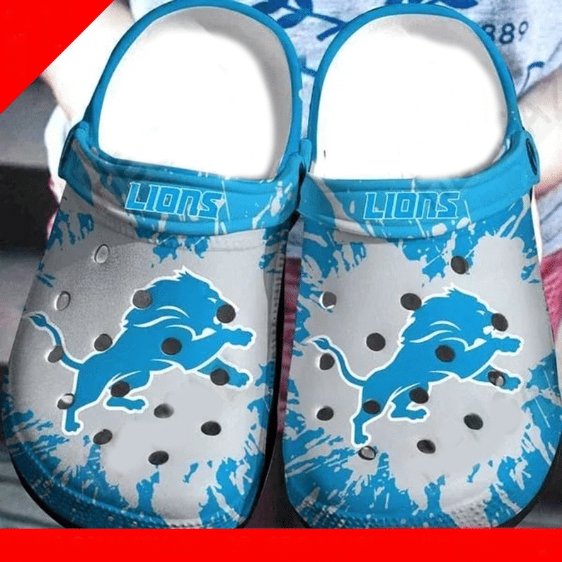 Detroit Lions Logo Pattern Crocs Classic Clogs Shoes In Blue & White