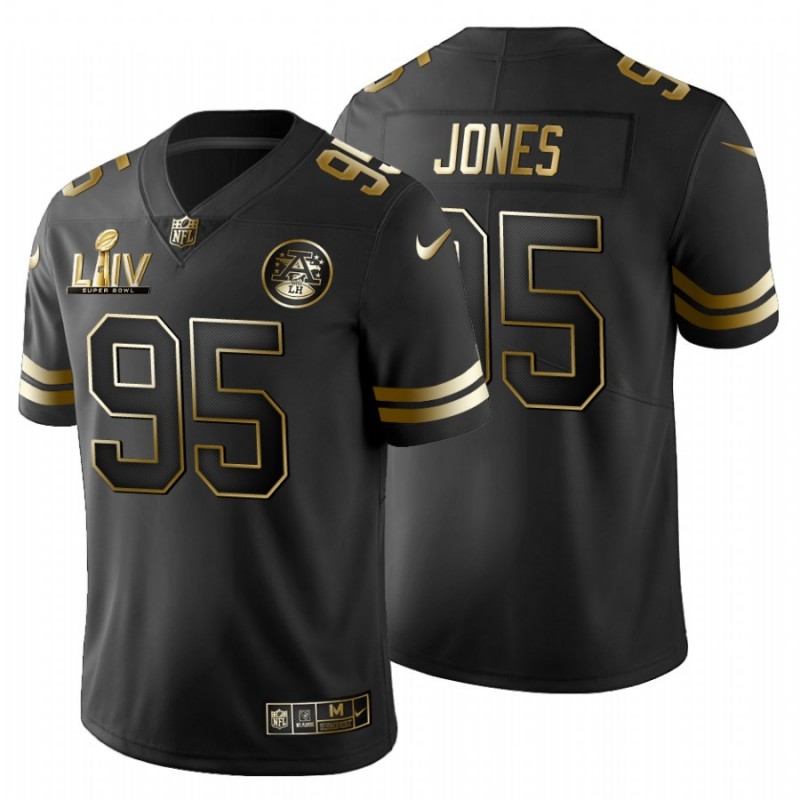 Men’S Kansas City Chiefs #95 Chris Jones Black Super Bowl Liv Golden Edition Jersey – All Stitched, Embroidery